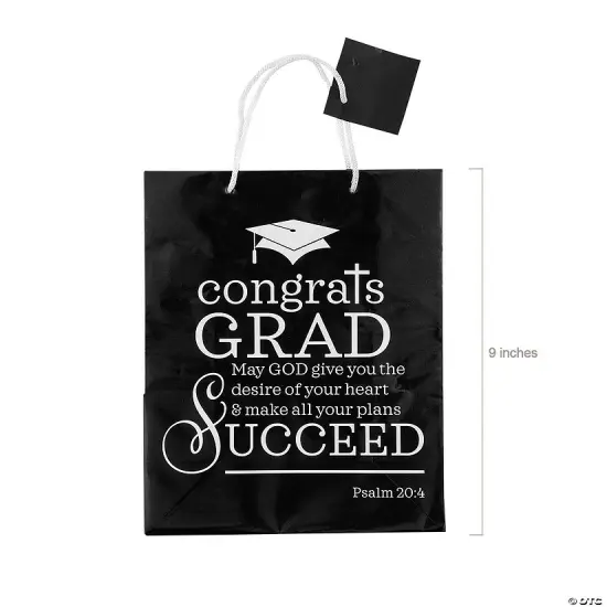7 1/2" x 9" Medium Faith Graduation Paper Gift Bags with Tag - 12 Pc. {4}