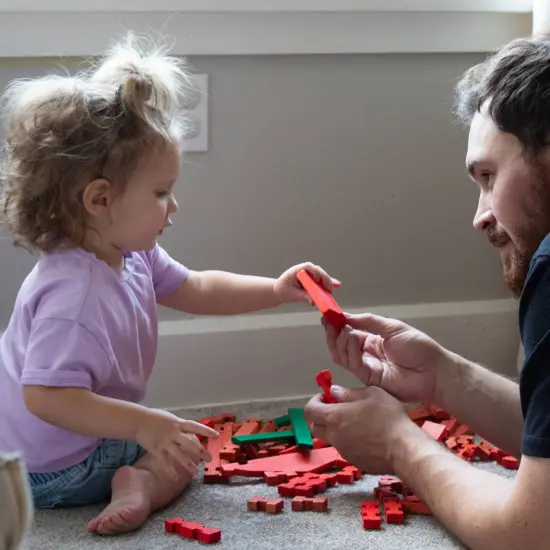 Lehman's Toy Log Farm Playset, Classic American Made Building Set, 73 Interlocking Wooden Pieces in Handy Storage Bag {7}