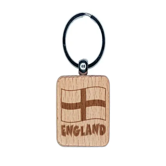 England with Waving Flag Cute Engraved Wood Square Keychain Tag Charm {1}