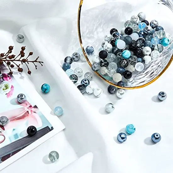 720 pieces 24 Color 8mm Glass Beads Black Bracelet Beads Round Marble Loose Beads Crystal Spacers for Bracelet Earring Necklace Jewelry Making Halloween Eid Mubarak Ramadan Decoration {4}
