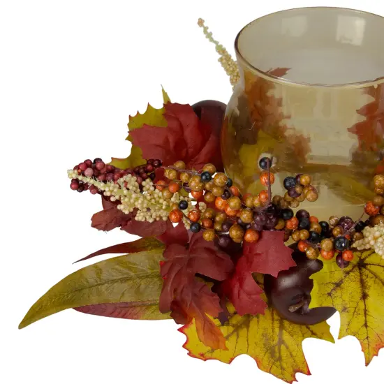 Northlight Autumn Apples and Foliage Fall Harvest Glass Hurricane Pillar Candle Holder - 15" Red {6}