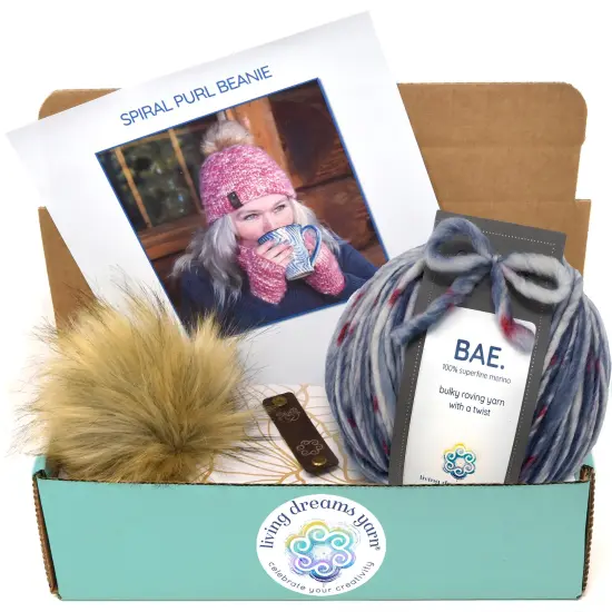 DIY Winter Hat Knit Kit. Includes Bulky Superfine Merino Wool Yarn, Printed Pattern, Pom-Pom, Rim Tag. Soft, Cozy, Great for Gifts Domestic Bliss {1}