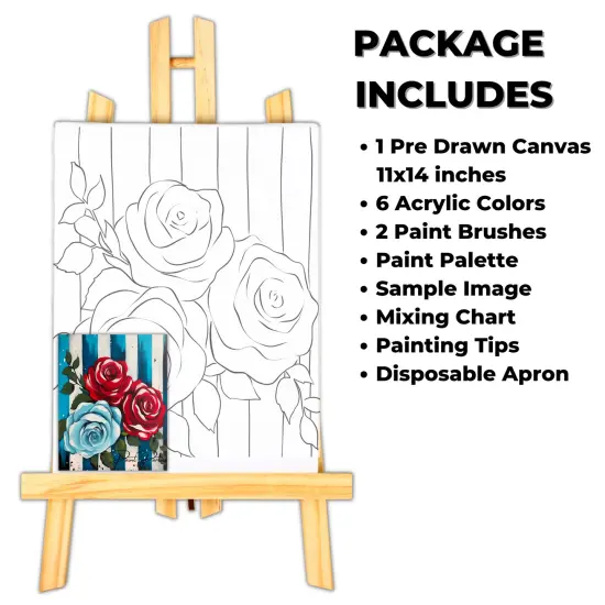 "Red and Blue Roses" DIY Canvas Art Kit, Adult Beginner, Acrylic Paint Size 11x14 inch {2}