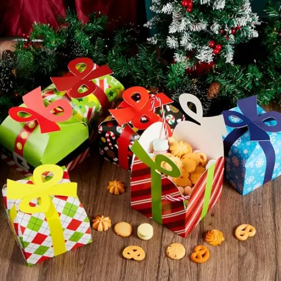 JOYIN 24 PCS 3D Christmas Goodie Boxes with Bow for Holiday Xmas Goodie Paper Boxes, School Classroom Party Favor Supplies, Candy Treat Cardboard Cookie Boxes {2}