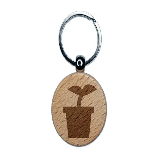 Plant Sprout Gardening Solid Engraved Wood Round Keychain Tag Charm {1}