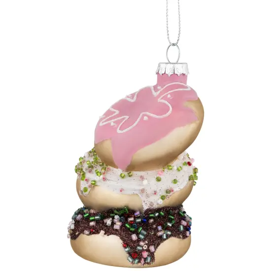 Northlight 3.75" Triple Stacked Doughnuts Glass Christmas Ornament Brown {6}