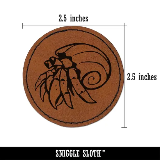 Hermit Crab Spiral Shell Crustacean Round Iron-On Engraved Faux Leather Patch Applique - 2.5" Brown {2}