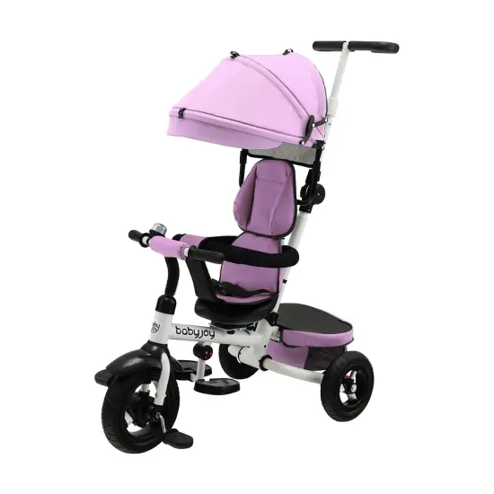 Folding Tricycle Baby Stroller with Reversible Seat and Adjustable Canopy Pink {3}