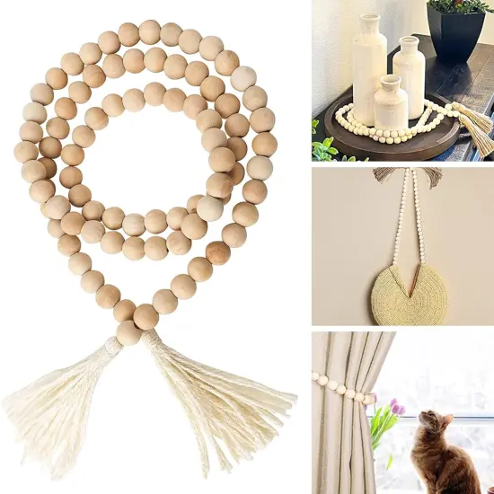 Wood Beads Garland with Tassels Boho Table Decor Farmhouse Home Decor Wooden Garland for Tiered Tray Rustic Country Decor {1}