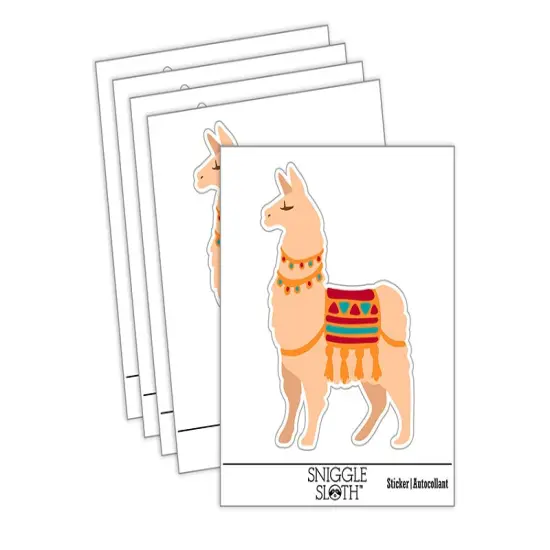 Fancy Llama with Geometric Blanket and Tassels Waterproof Vinyl Phone Tablet Laptop Water Bottle Sticker Set - 5 Pack {2}