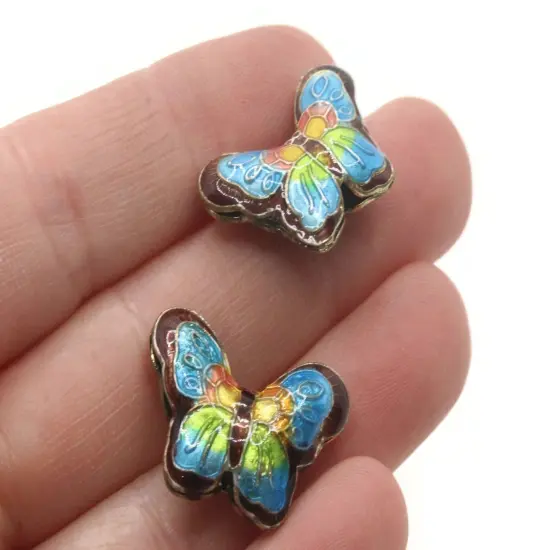 2 23mm Purple and Blue Butterflies Cloisonne Metal Butterfly Beads {2}
