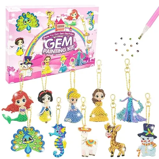 10 Pieces Princess Toys for Girls 4-6 - Diamond Painting Kits for Kids - Make Your Own GEM Keychains Paint by Numbers Kit - Best Tween Girls Gifts Ideas - Art Supplies for Girls Toys Ages 5 6 7 8 9 10 12 {2}