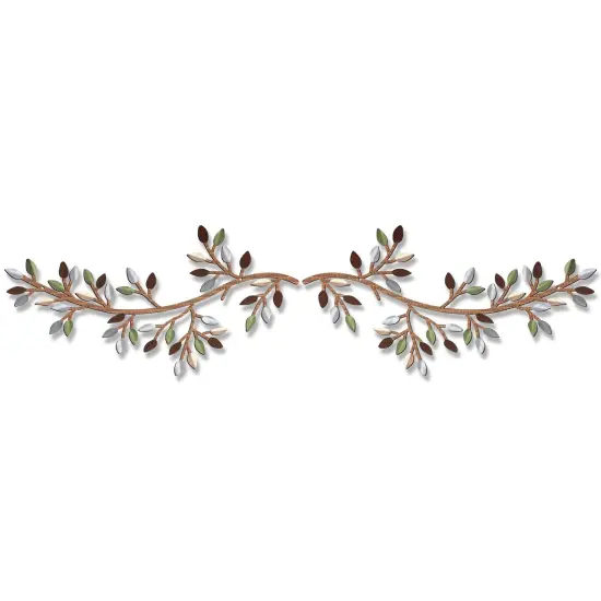 2 PCS Metal Tree Leaf Wall Decor Vine Olive Branch Wall Art Wrought Iron Scroll Sculptures Above the Bed, Living Room, Outdoor Decoration Multicolor {2}