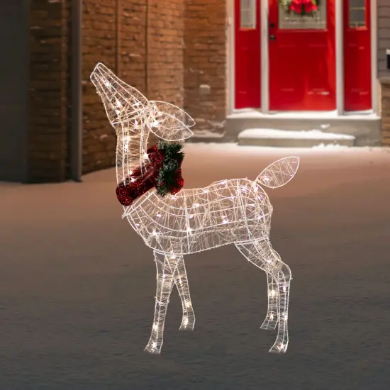 Northlight 35" LED Lighted Standing Reindeer with Bow Outdoor Christmas Decoration White {3}