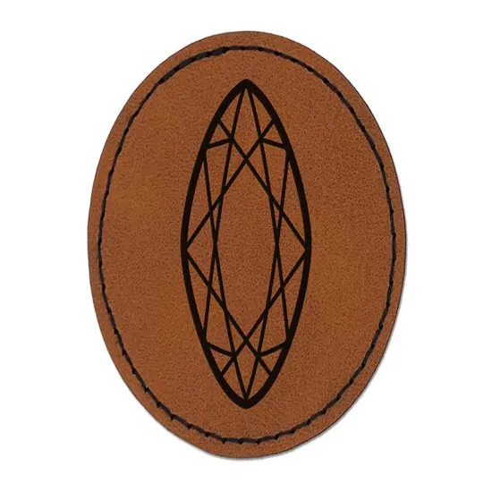 Marquise Navette Cut Gem Diamond Jewelry Round Iron-On Engraved Faux Leather Patch Applique - 2.5" Brown {1}