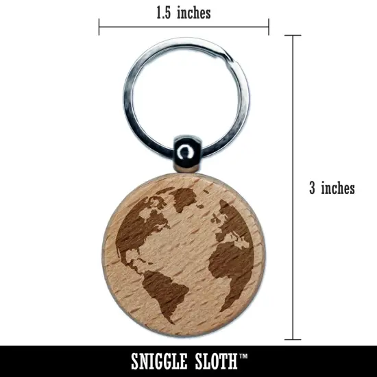 Globe of Earth Engraved Wood Round Keychain Tag Charm {2}