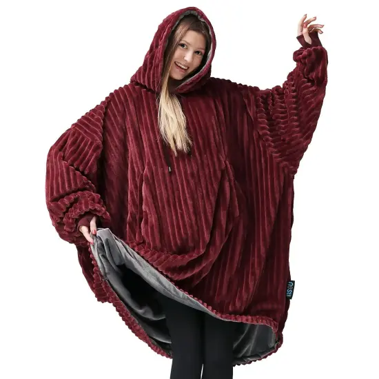Reversible Oversized Hoodie Blanket for Adults Burgundy&gray {1}