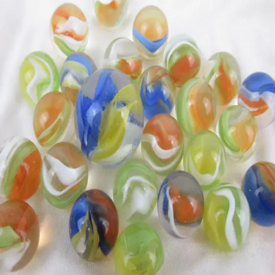 25 Glass Marbles CAT'S EYE Orange/Blue Cats Eyes Game Pack Shooter Swirl Squid {2}