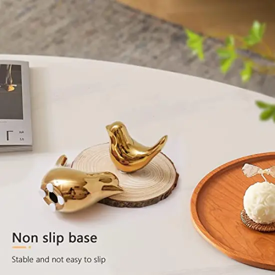 2 Pieces Small Birds Statues Home Decor Modern Style Birds Decorative Ornaments for Living Room, Bedroom, Office Desktop, Cabinets (Gold Birds) {3}