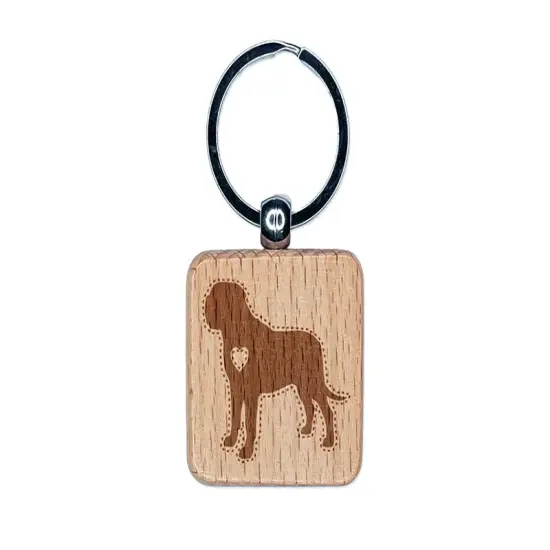 English Mastiff Dog with Heart Engraved Wood Square Keychain Tag Charm {1}