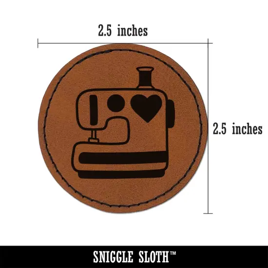 Sewing Machine with Heart Round Iron-On Engraved Faux Leather Patch Applique - 2.5" Brown {3}