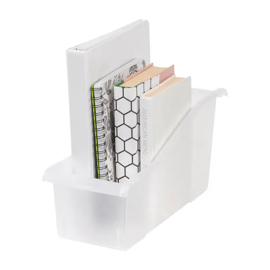 IRIS USA 15" x 6" Plastic Connecting Book and Paper Storage Container Bin, 8-Pack, Vertical Standing Plastic Book Binder Notebook File Craft Organizer Box for Office, Clear {6}