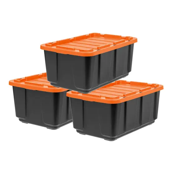 IRIS USA 27Gal Heavy-Duty Storage Plastic Bin Tote Container for Garage with Durable Lid Orange {1}