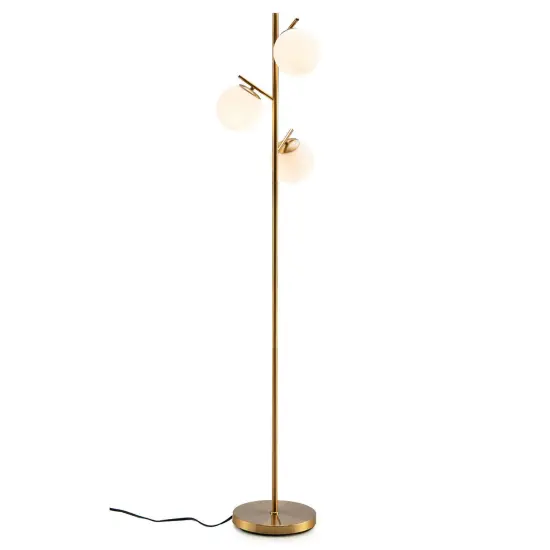 3-Globe Floor Lamp with Foot Switch and Bulb Bases-Golden {1}