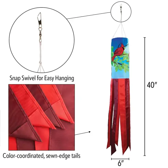 In the Breeze 5212 &mdash; Cardinal 40-inch Inspiration Windsock &mdash; Colorful Hanging Garden D&eacute;cor with Embroidered Details {5}