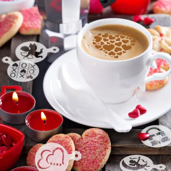 36 Pieces Valentine's Day Cookie Stencils, Reusable Cookie Coffee Decorating Stencils Templates Mold Tools for Cookies Baking Painting Dessert Coffee Decoration DIY Valentines Party Decor {5}