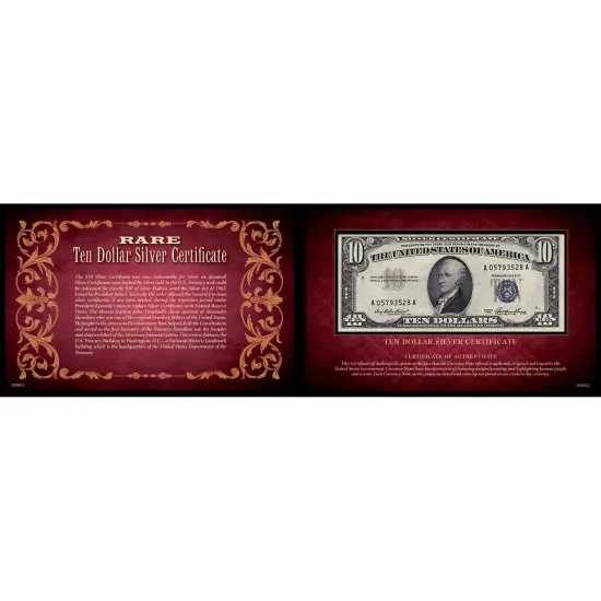 Ten Dollar Silver Certificate 5x8 Portfolio United States Genuine Currency {1}