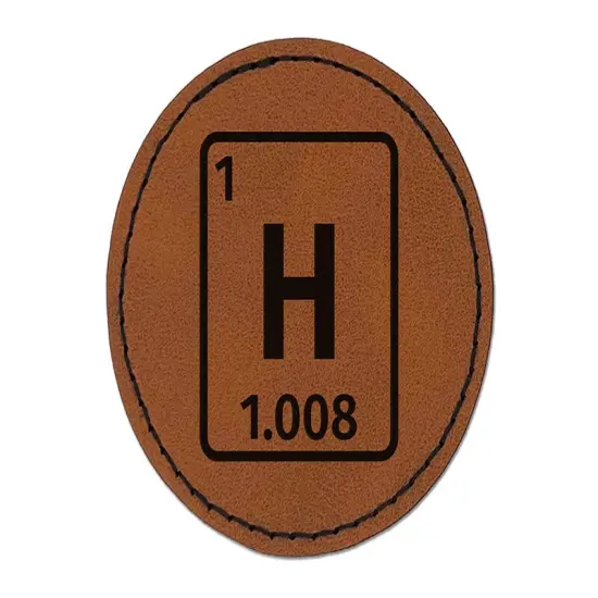 Hydrogen Periodic Table of Elements Science Chemistry Round Iron-On Engraved Faux Leather Patch Applique - 2.5" Brown {1}
