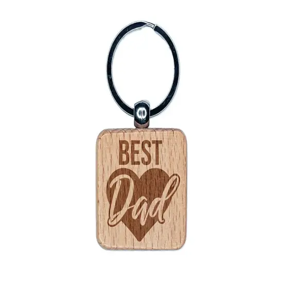 Best Dad in Heart Father's Day Engraved Wood Square Keychain Tag Charm {1}