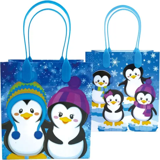Tiny Mills Penguin Winter Themed Party Favor Bags Treat Bags with Handles Candy Bags for Holiday Party Gift Bags Christmas Holiday Party Supplies,12 Pack {3}