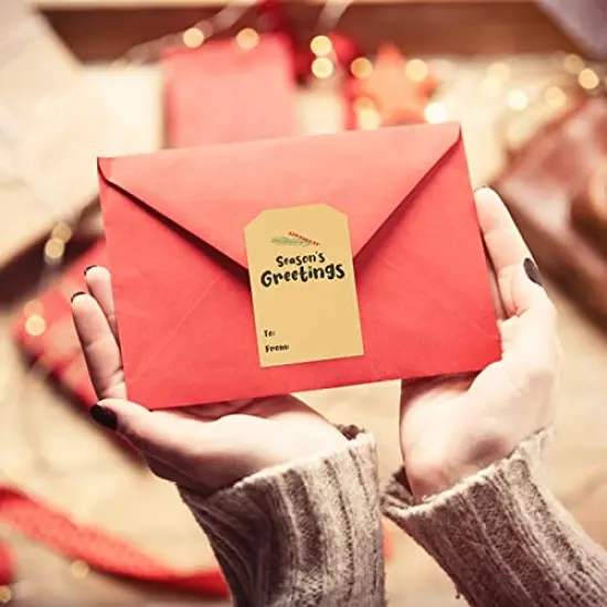 300PCS 3" X 2" Christmas Gift Tag Sticker for Name Tags Designs,Holiday Present Labels, Gift Wrapping (Brown) {2}