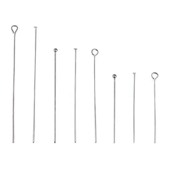 560 pieces 8 Styles 304 Stainless Steel Eye Pins 30mm 40mm 50mm Head Pins Ball 22 Gauge Head Pins Findings Open Eye Pin for Earring Bracelet Pendant Jewelry Making, Stainless Steel Color {2}