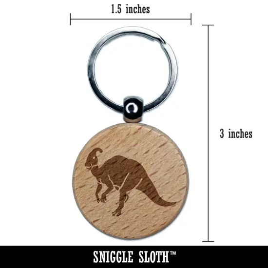 Parasaurolophus Dinosaur Engraved Wood Round Keychain Tag Charm {2}