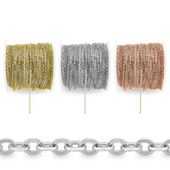 Stainless Steel 2mm Oval Loop Chain 164' Spool 50 meter Gold {1}