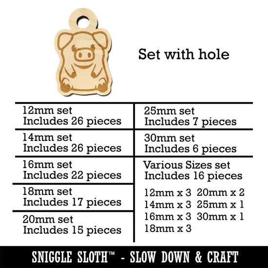 Cute Little Pig Sitting Mini Wood Shape Charms Jewelry DIY Craft {1}