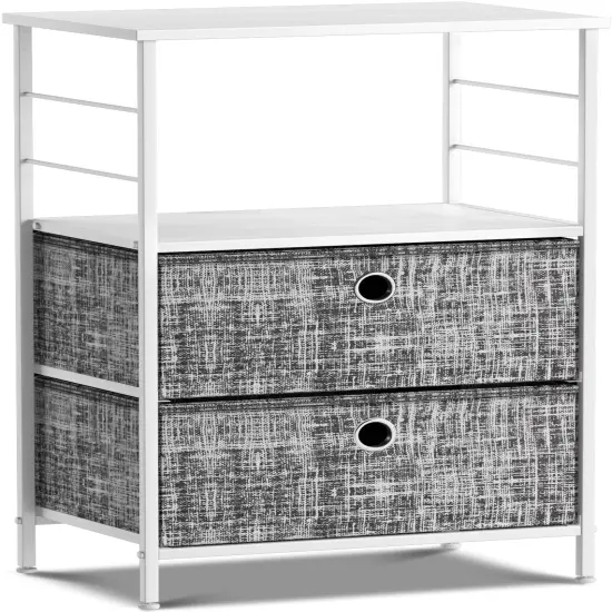 Sorbus Nightstand 2-Drawer Shelf Storage - Bedside Furniture & End Table Chest Dresser with Steel Frame, Wood Top & Easy Pull Fabric Bins for Home, Bedroom, Closets, Bathroom, Office & College Dorm Gray/White {1}