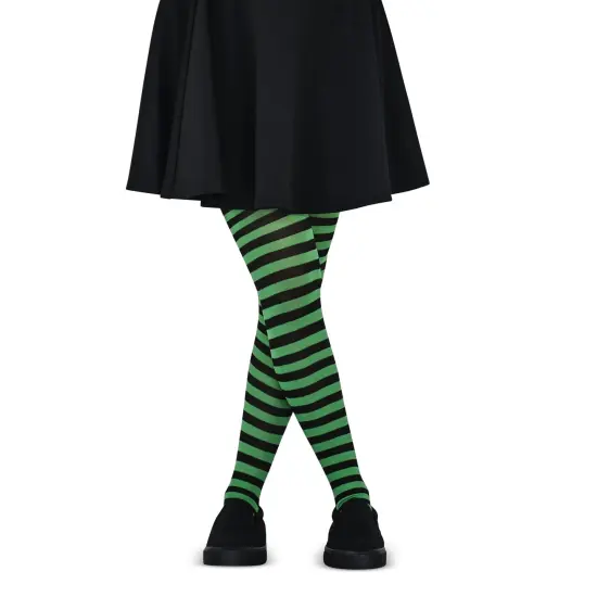 Black and Green Tights - Striped Nylon Stretch Pantyhose Stocking Accessories for Every Day Attire and Costumes for Teens and Children {2}