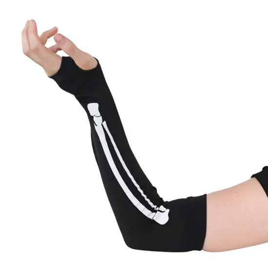 Bone Hand Skeleton Gloves - Costume Accessories Fingerless Skeleton Stretch Elbow Gloves for Adults and Children {1}