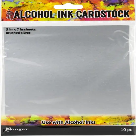 Tim Holtz Alcohol Ink Cardstock 5"X7" 10/Pkg-Brushed Silver {1}