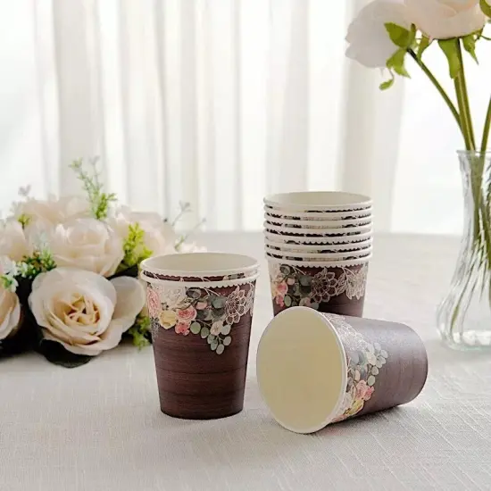 24 Brown Rustic Wood Print Paper Cups {4}