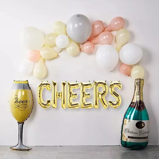 39" Gold Green Champagne Bottle and Goblet Mylar Foil Balloons {4}