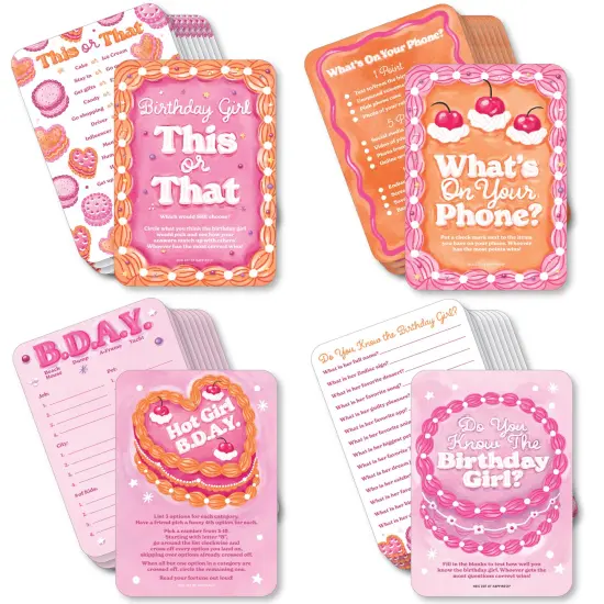 Big Dot of Happiness Hot Girl Bday - 4 Vintage Cake Birthday Party Games - 10 Cards Each - Gamerific Bundle {1}