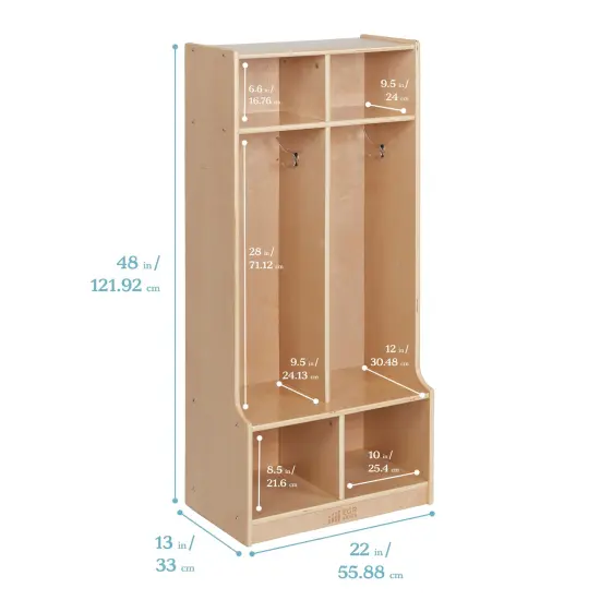 2-Section Coat Locker with Bench, Classroom Furniture Natural {2}