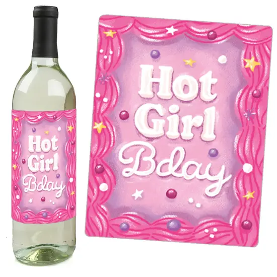 Big Dot of Happiness Hot Girl Bday - Vintage Cake Birthday Party Decorations for Women and Men - Wine Bottle Label Stickers - Set of 4 {5}