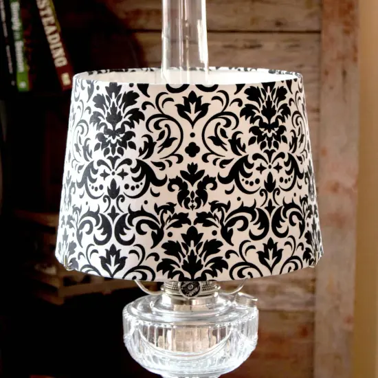 Aladdin Oil Lamp Shade, Cloth, 12 inch Base Fitter Lampshade, Black and White Damask Print {3}