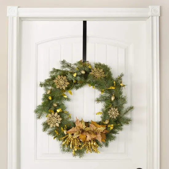 RN'D Over Door Wreath Hook - Thin Metal Overdoor Wreath Holder Seasonal Hanger for Front or Back Door (Black, 15") {4}
